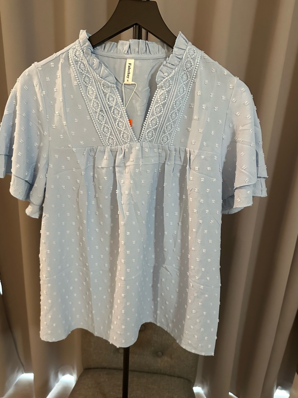 Sundance Light Blue Textured V-Neck Flutter Sleeve Blouse